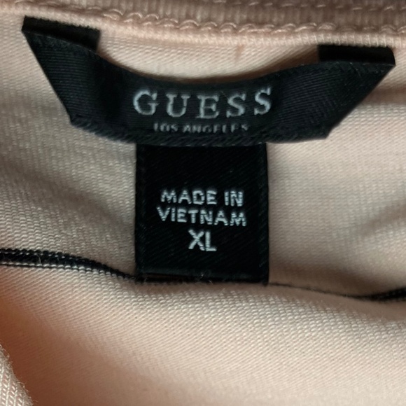 NWOT Guess Pink Long Sleeve Shirt With Black Stripes - Picture 3 of 5